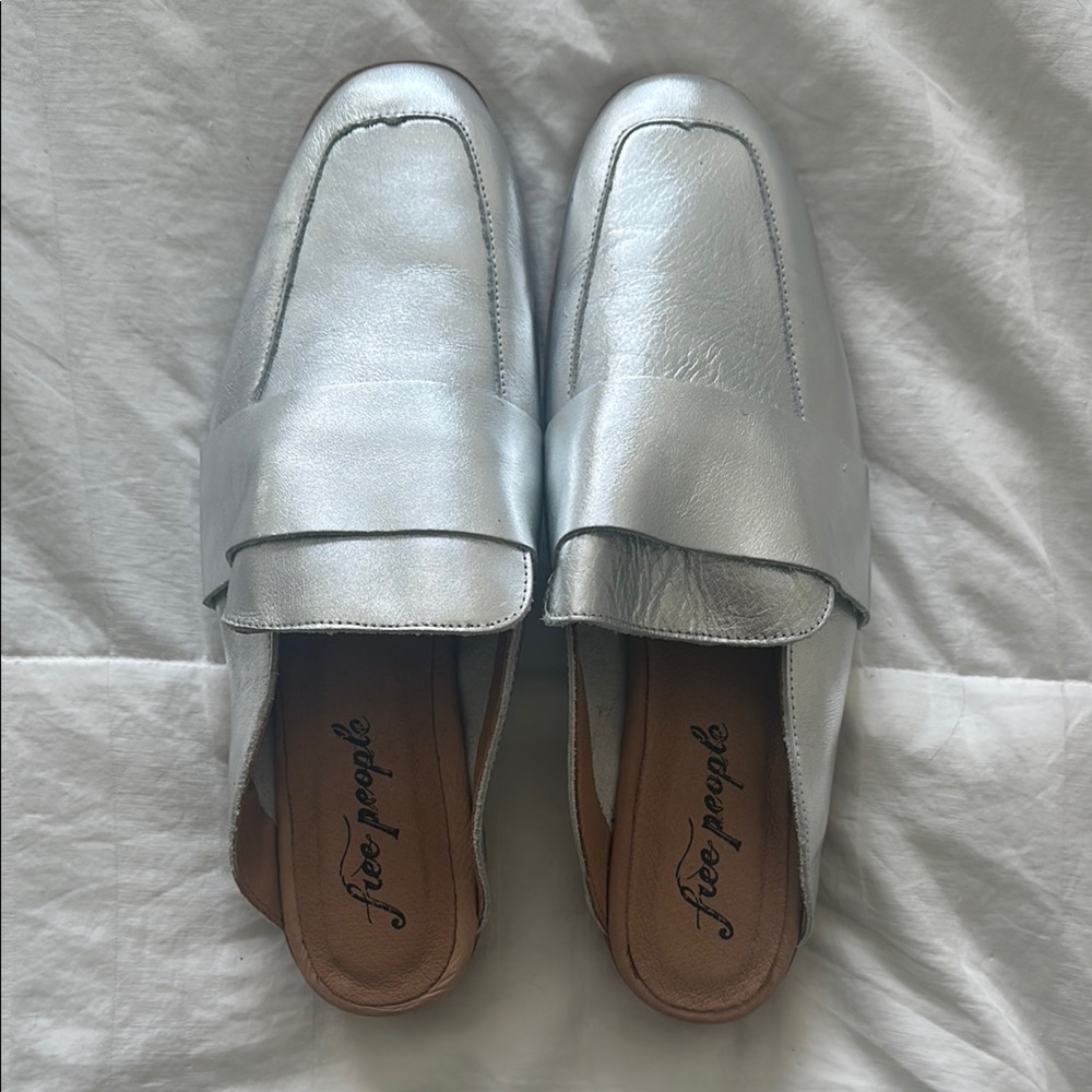 Free People Metallic Silver Loafers
